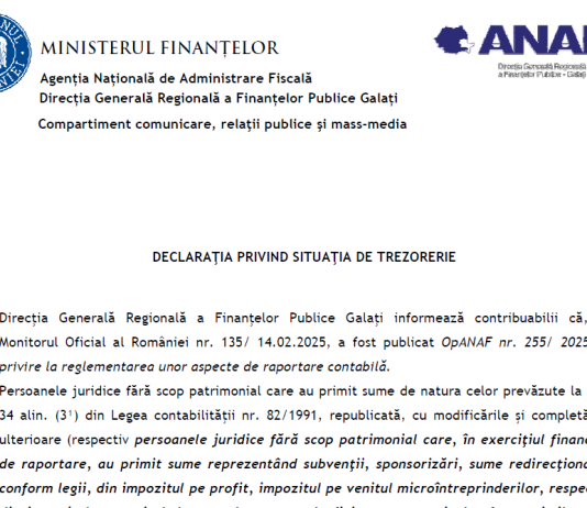 Declarația privind situația de trezorerie – precizări oficiale de la ANAF (2025)