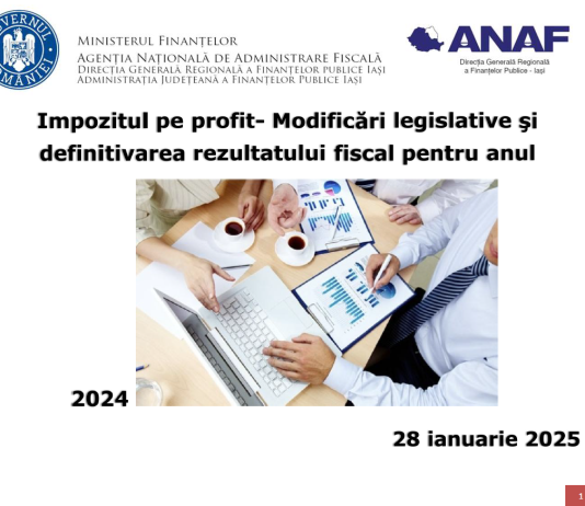 ANAF – impozitul pe profit (modificări legislative si definitivarea rezultatului fiscal pentru anul 2024)