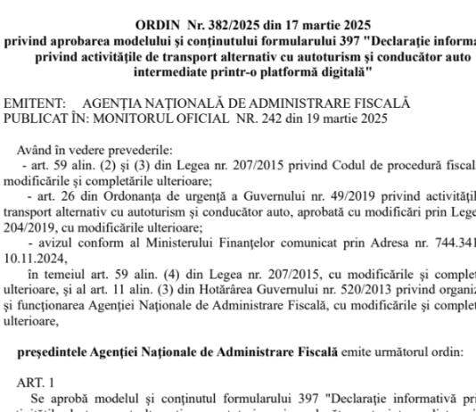 Declarația informativă 397 (activitățile de transport alternativ) – precizări oficiale de la ANAF