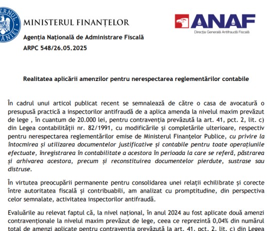 ANAF (nou 2025) – realitatea aplicării amenzilor pentru nerespectarea reglementărilor contabile