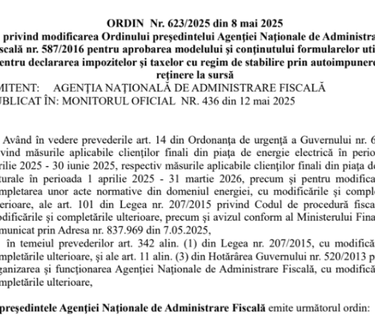OPANAF nr. 623/2025 – modificare nomenclator impozite D 100