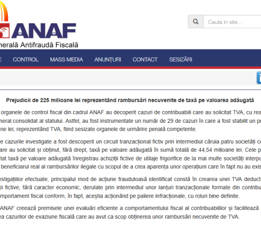 DGAF – prejudicii de 225 milioane lei reprezentând rambursări necuvenite de taxă pe valoarea adăugată