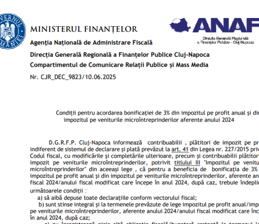 ANAF – condiții pentru acordarea bonificației de 3% din impozitul pe profit anual și din impozitul pe veniturile microîntreprinderilor aferente anului 2024