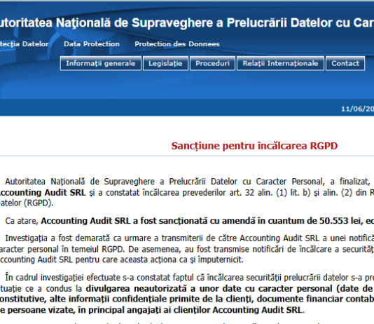 NEWS – o nouă sancțiune pentru încălcarea RGPD/GDPR, aplicabilă unei firme de contabilitate
