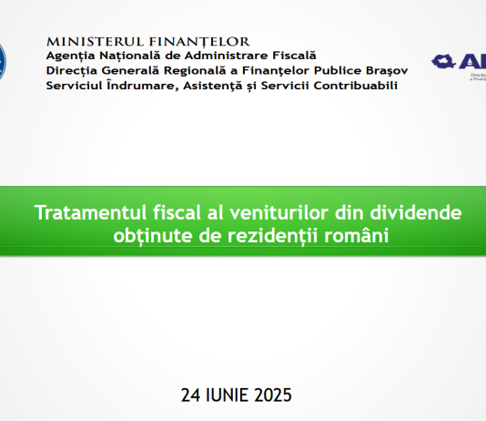 Tratamentul fiscal al veniturilor din dividende obținute de rezidenții români – material oficial ANAF (iulie 2025)