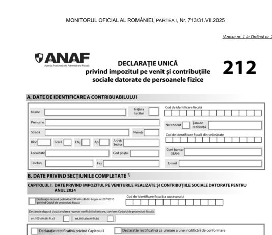 OPANAF nr. 1929/2025 – noul model și conținut pentru Declarația Unică (D 212)