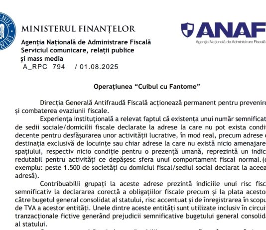 ANAF – Operațiunea “Cuibul cu Fantome” (sedii sociale neconforme)
