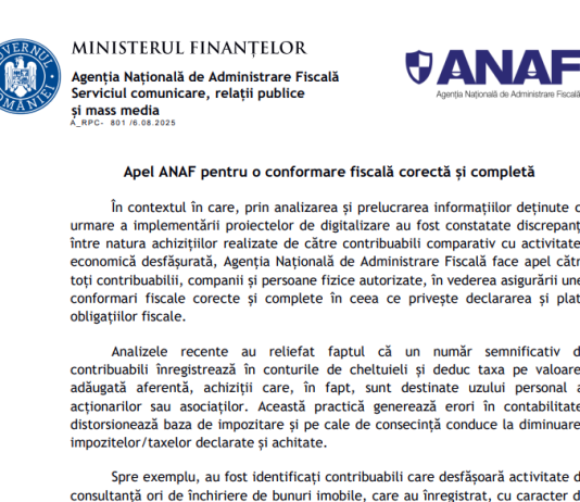 NEWS – apel ANAF pentru o conformare fiscală corectă și completă