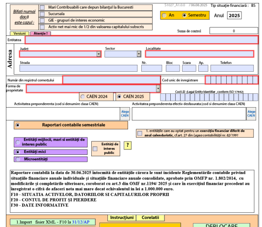 Bilanț/Raportare Contabilă 30.06.2025 – ANAF a publicat PDF-ul inteligent necesar generării formularelor