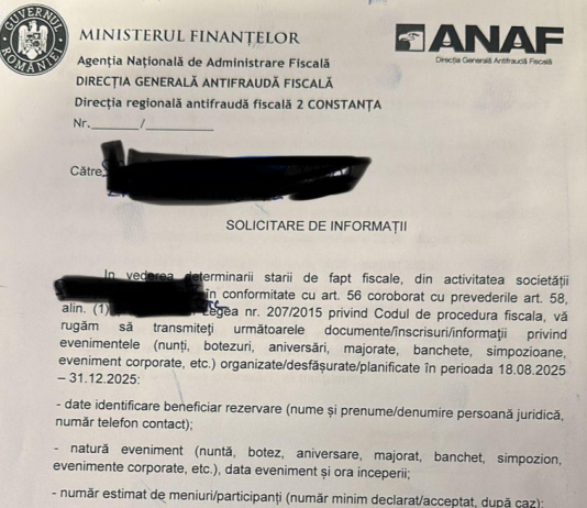 NEWS – ANAF Antifraudă solicită documente/înscrisuri/informații privind evenimentele organizate (nunti, botezuri, majorate, aniversări, etc.)