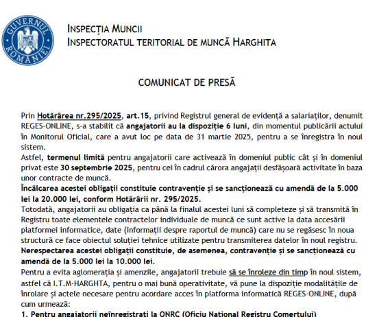 ITM (oficial) – ce documente trebuie depuse de angajatori, pentru ca să se înroleze din timp în noul sistem REGES-ONLINE