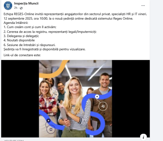 NOU – sesiune REGES-Online cu reprezentanții angajatorilor din sectorul privat, specialiști HR și IT – vineri, 12 septembrie 2025