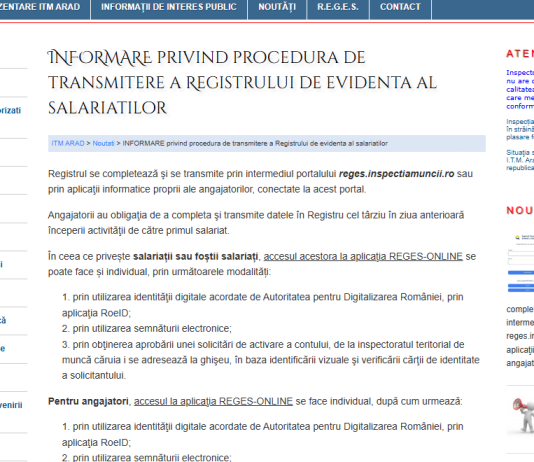 INFORMARE (oficial sept. 2025) – privind procedura de transmitere a Registrului de evidenta al salariaților (REGES Online)