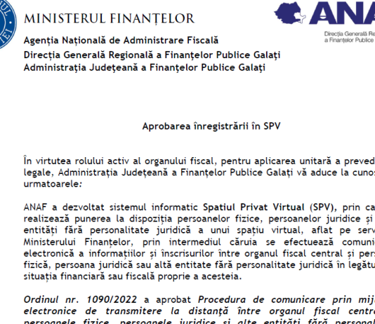 Aprobarea înregistrării în SPV – material oficial ANAF (octombrie 2025)