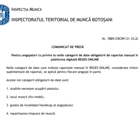 NEWS – noile categorii de date obligatorii de raportat manual în platforma digitală REGES-ONLINE (oficial ITM)