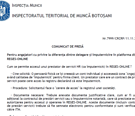 Diferența dintre delegare și împuternicire în platforma digitală REGES-ONLINE – precizari oficiale ITM