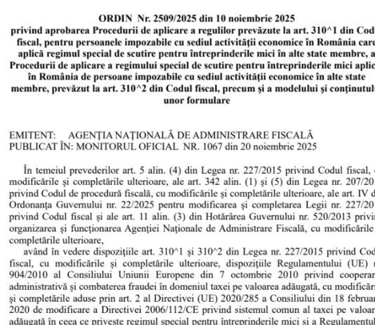 OPANAF nr. 2509/2025 – noi proceduri privind TVA (info oficial si text integral)