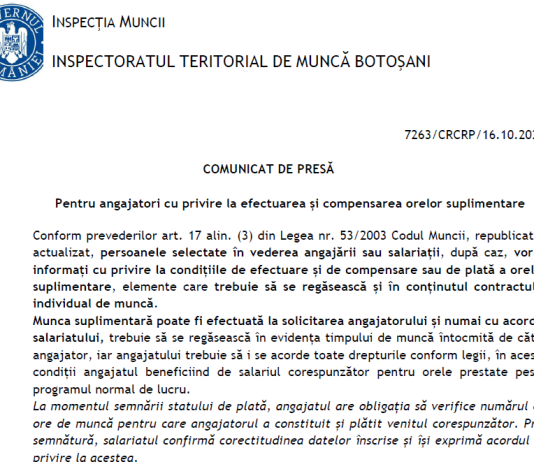 Informatii angajatori cu privire la efectuarea și compensarea orelor suplimentare – oficial ITM (nov. 2025)