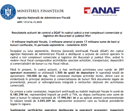 NEWS – rezultatele acțiunii de control a DGAF în cadrul cadrul a trei complexuri comerciale și logistice din București și județul Ilfov
