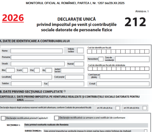 OPANAF nr. 2.736/2025 – noua Declaratie Unica (D 212) valabila pentru anul 2026