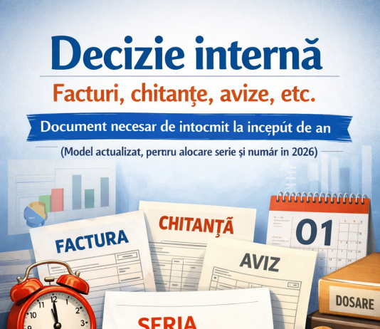 Decizie internă facturi, chitanțe, avize, etc. – document necesar de întocmit la început de an (model actualizat, pentru alocare serie și număr în 2026)