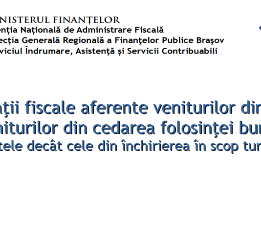 ANAF – obligaţii fiscale aferente veniturilor din pensii şi veniturilor din cedarea folosinţei bunurilor (altele decât cele din închirierea în scop turistic)