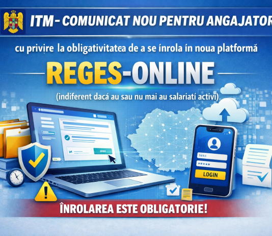 ITM – comunicat nou pentru angajatori cu privire la obligativitatea de a se înrola în noua platformă REGES-ONLINE (indiferent dacă au sau nu mai au salariaţi activi)