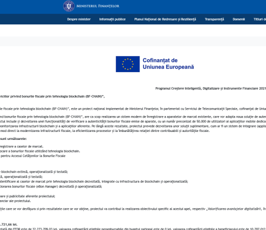 MF va verifica cum sunt administrate, stocate și verificate bonurile fiscale emise de aparatele de marcat electronice fiscale – prin tehnologia blockchain