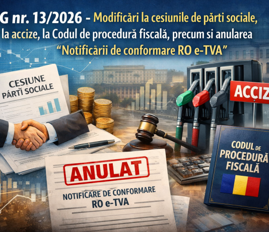 OUG nr. 13/2026 – modificari la cesiunile de părți sociale, la accize, la Codul de procedură fiscală, precum si anularea „Notificării de conformare RO e-TVA”