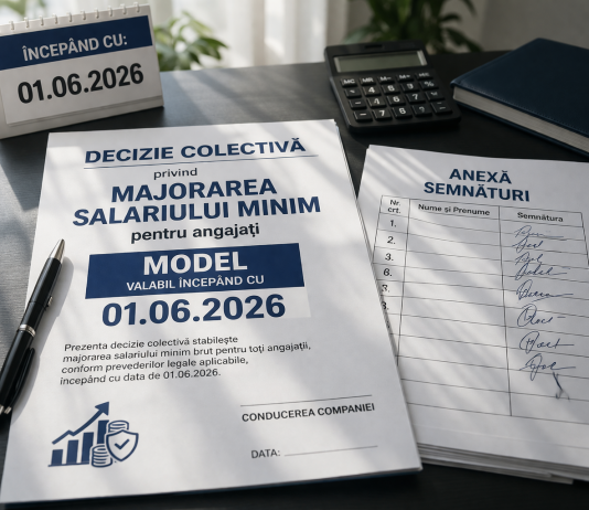 Decizie colectivă majorare salariu minim angajați (cu anexă semnături) – MODEL valabil începând cu 01.07.2026