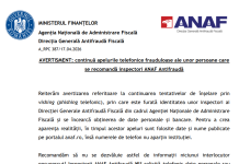 AVERTISMENT: continuă apelurile telefonice frauduloase ale unor persoane care se recomandă inspectori ANAF Antifraudă