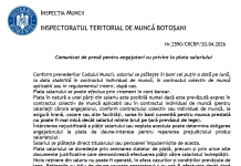COMUNICAT DE PRESĂ pentru angajatori cu privire la plata salariului – oficial ITM (aprilie 2026)
