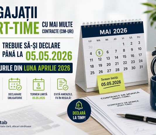 Angajații part-time cu mai multe contracte (CIM-uri) – trebuie să-și declare până la 05.05.2026, veniturile din luna aprilie 2026