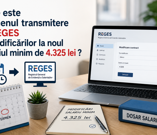 Care este termenul transmitere în REGES a modificărilor la noul salariul minim de 4.325 lei ?