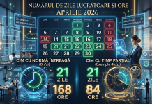 Care este numărul de zile lucrătoare (și ore) pentru luna APRILIE 2026 – pentru CIM cu normă întreagă sau CIM cu timp parțial (info)