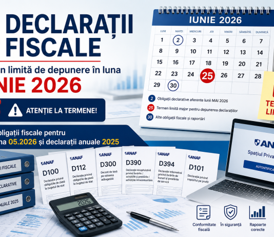 Declarații fiscale cu termen limită de depunere în luna IUNIE 2026 – declarații/obligații fiscale pentru 05.2026 si anuale 2025 (info)