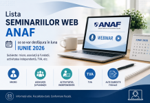Lista SEMINARIILOR WEB ANAF – ce se vor desfășura in luna IUNIE 2026 (subiecte: micro, asociații și fundații, activitatea independentă, TVA, etc.)