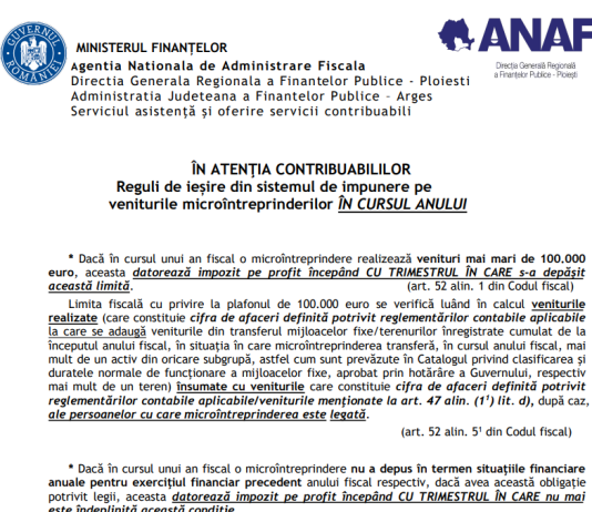 Reguli de ieșire din sistemul de impunere peveniturile microîntreprinderilor – ÎN CURSUL ANULUI
