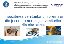 Impozitarea veniturilor din premii şi jocuri de noroc şi a veniturilor din alte surse – material oficial ANAF (septembrie 2026)