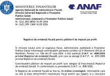 Comunicat oficial – registrul de evidență fiscală pentru plătitorii de impozit pe profit (ANAF)