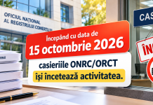 ATENTIE – începând cu data de 15 octombrie 2026, casieriile ONRC/ORCT își încetează activitatea