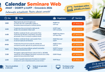 Lista SEMINARIILOR WEB ANAF – ce se vor desfășura in luna OCTOMBRIE 2026 (subiecte: deductibilitate impozit profit, înregistrarea în scopuri de TVA a instituțiilor publice, etc.)