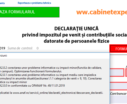 Declarația Unică (2019) – ANAF a actualizat azi PDF-ul inteligent valabil pentru generare formular (vers. A 2.0.2)